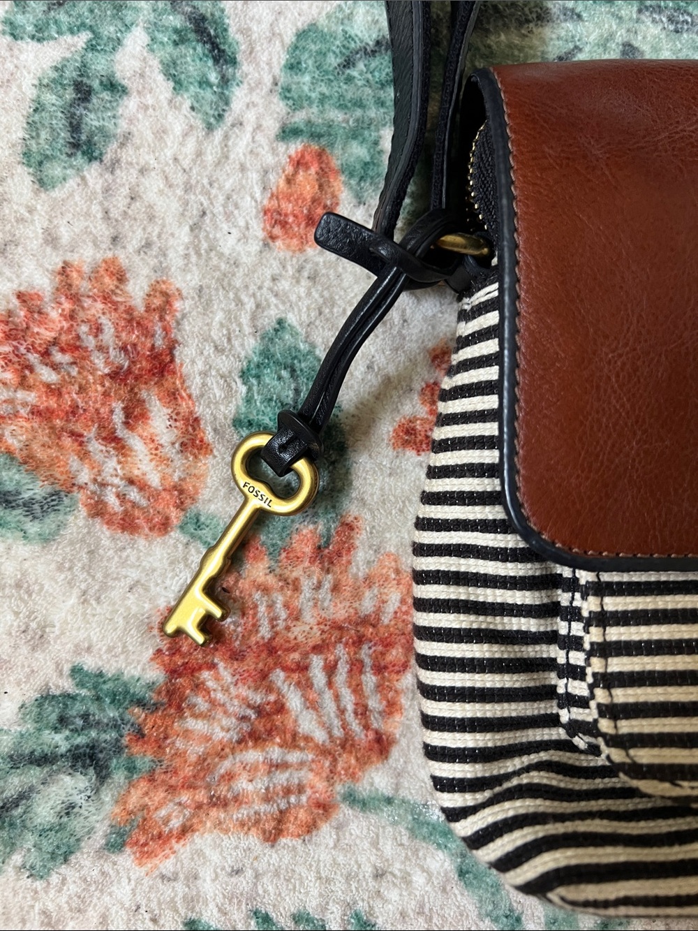 Striped Fossil Crossbody Bag with Leather Details - Picture 9 of 10